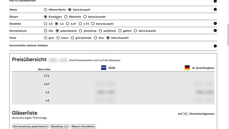 Beratungsboard - Optiker Verkaufstool