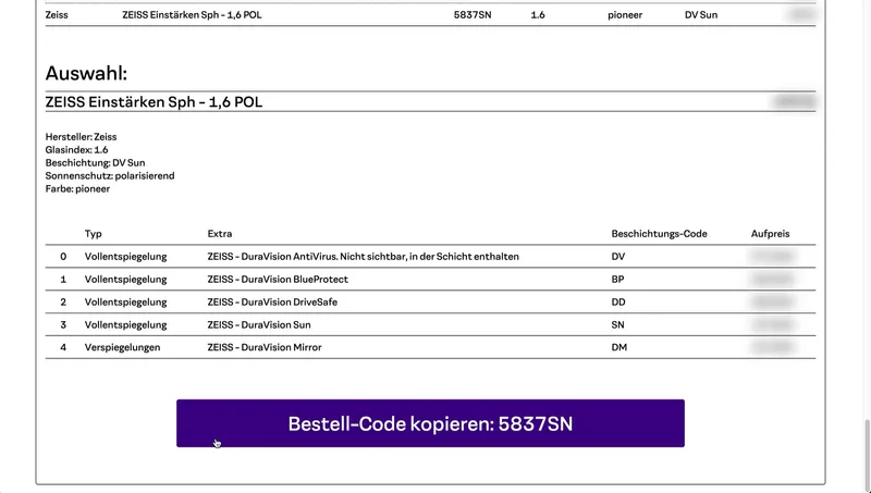 Beratungsboard - Optiker Verkaufstool